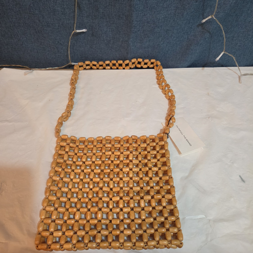 Faithfull The Brand Beaded Clutch Wood Boho Summer Bag NWT FFA056