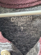 OshKosh B'gosh Boys Shirt Size 7 Henley Raglan Gray Maroon Varsity Stripe