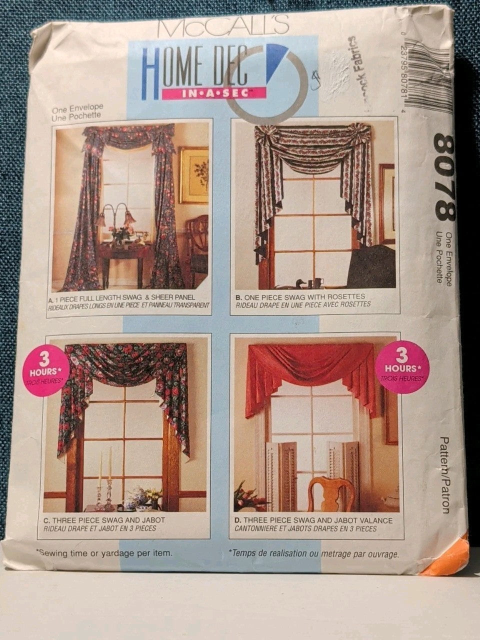 McCall's 8078 Window Valance Swag Jabot Rosette Pattern 1995 Vintage UNCUT 8078