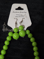 Chunky Bubblegum Bead Necklace Earring Set Green Retro New On Card