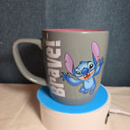 Disney Parks Stitch Loyal Brave Grey Ceramic Mug Pink Inside