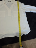 Nine West Blouse White Pocket Split Neck Career Top Gently Used Size PXL