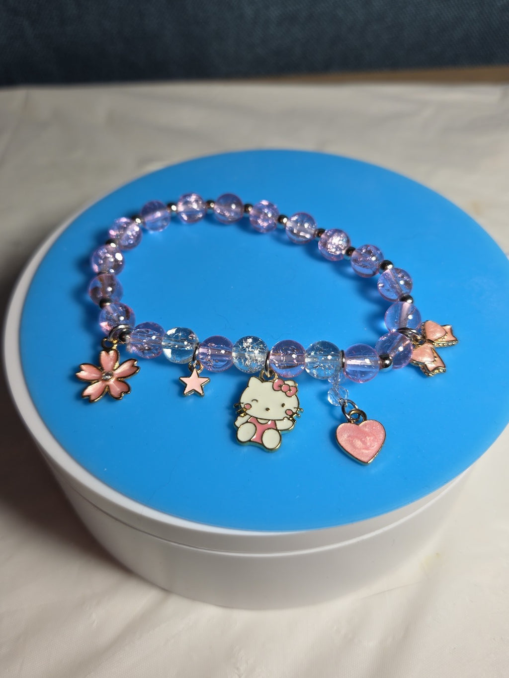 Kawaii Kitty Pink Beaded Stretch Charm Bracelet Y2K