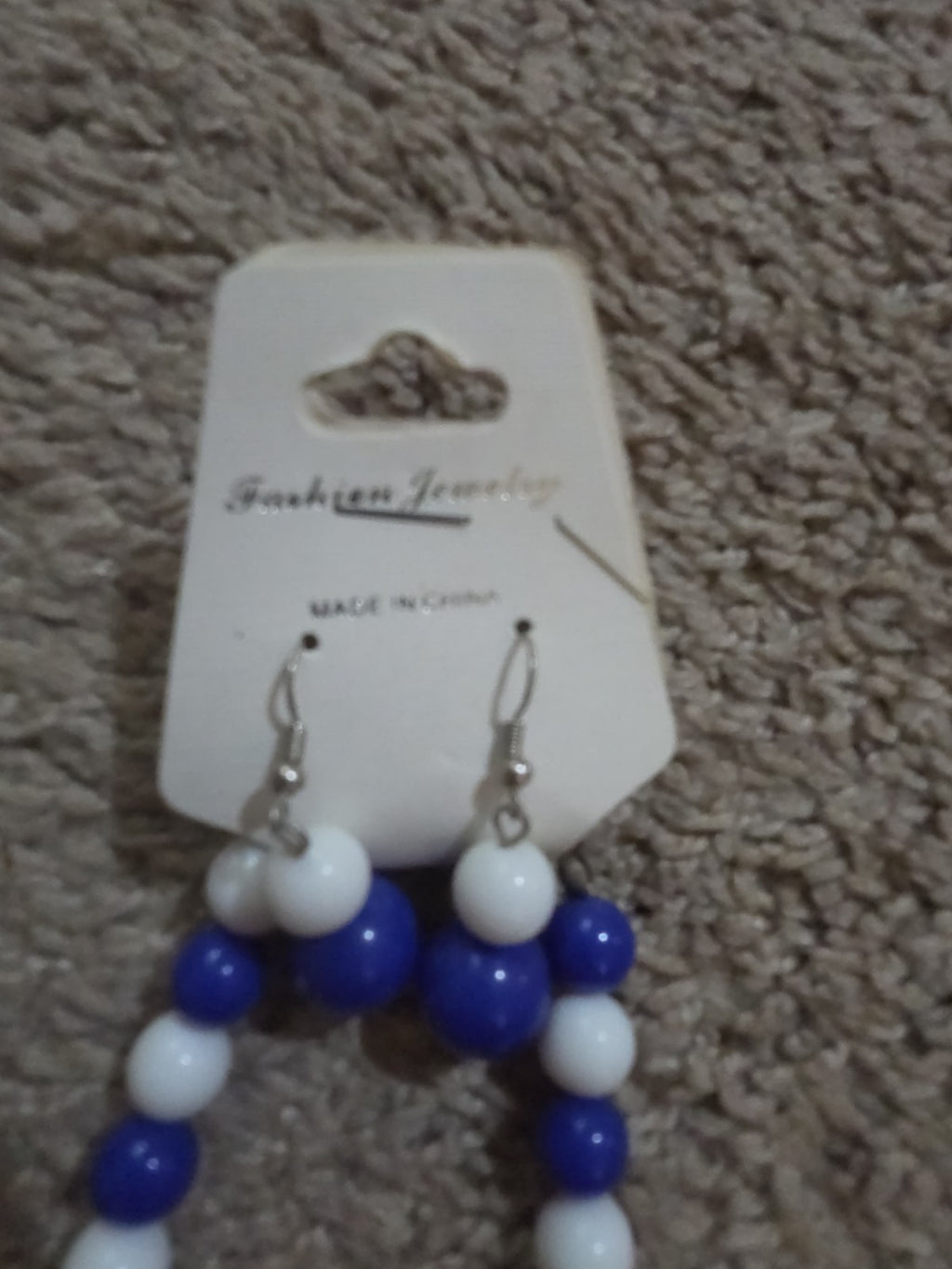 Chunky Bubblegum Bead Necklace Earring Set Blue White Retro