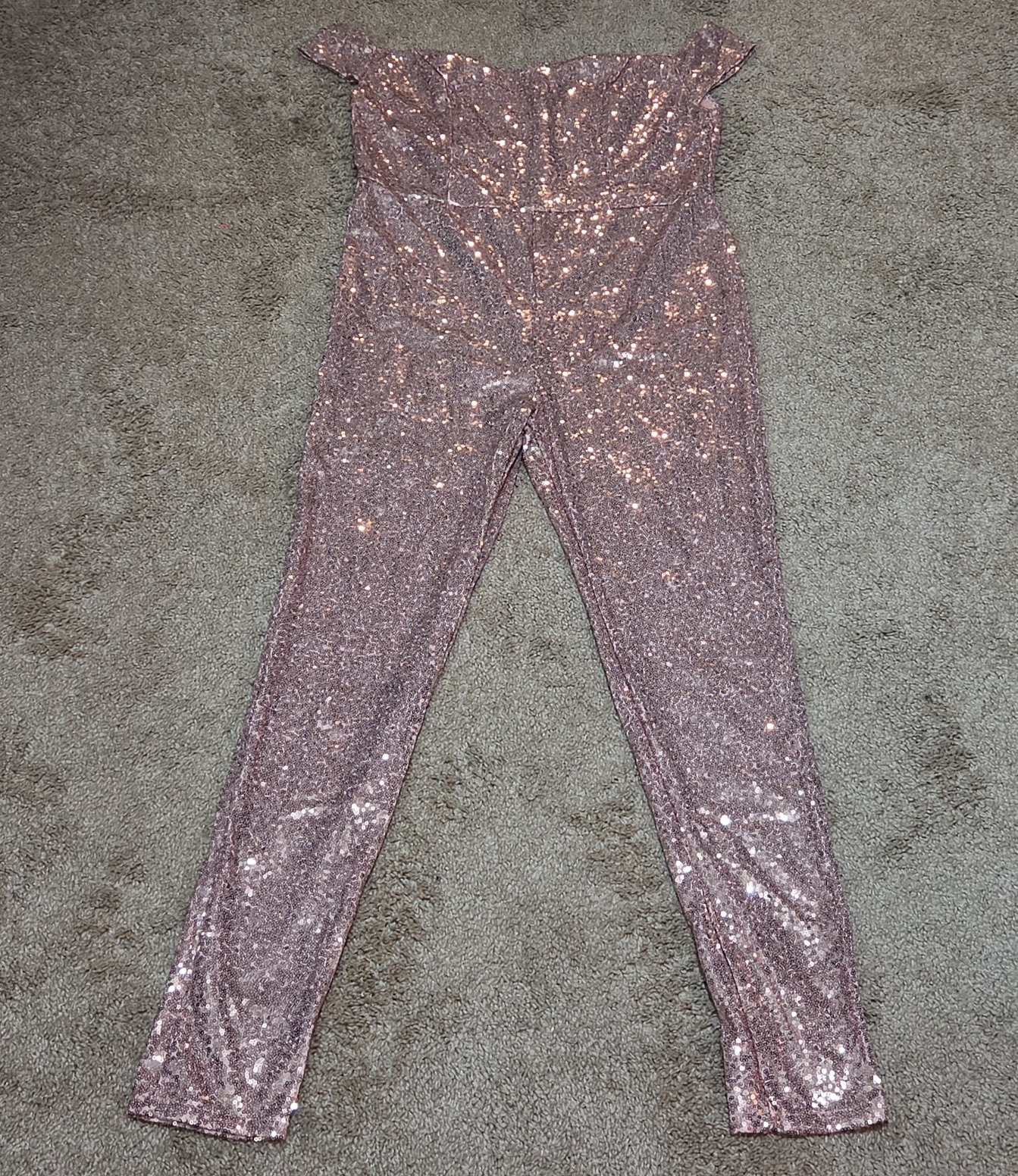 Rose Gold Sequin Off Shoulder Party Jumpsuit Romper  XL
