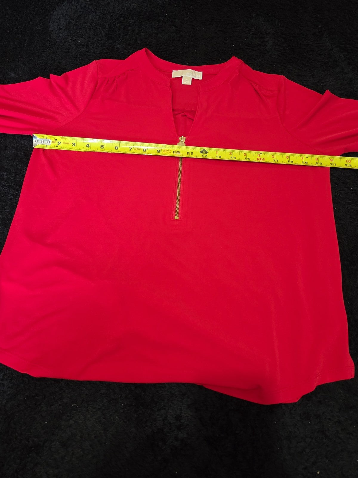Michael Kors Blouse Red Zip Top Women Large Roll Tab Sleeve Jersey Shirt Used