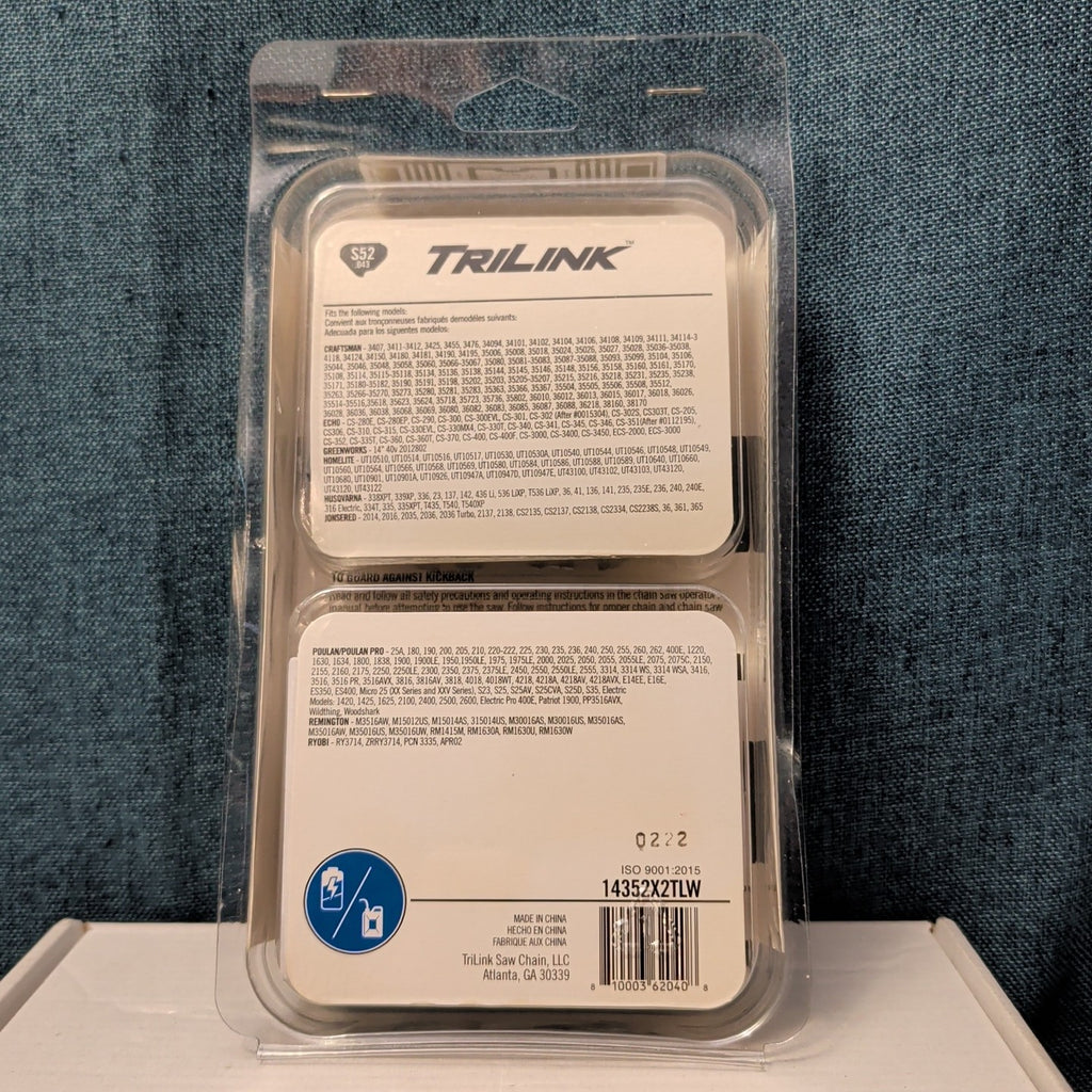 TriLink 14 Inch Chainsaw Chain 2 Pack S52 .043 52 Drive Links Husqvarna Poulan