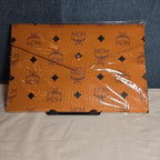 MCM Visetos Envelope Pouch Cognac Monogram Beauty Clutch NIB 200838