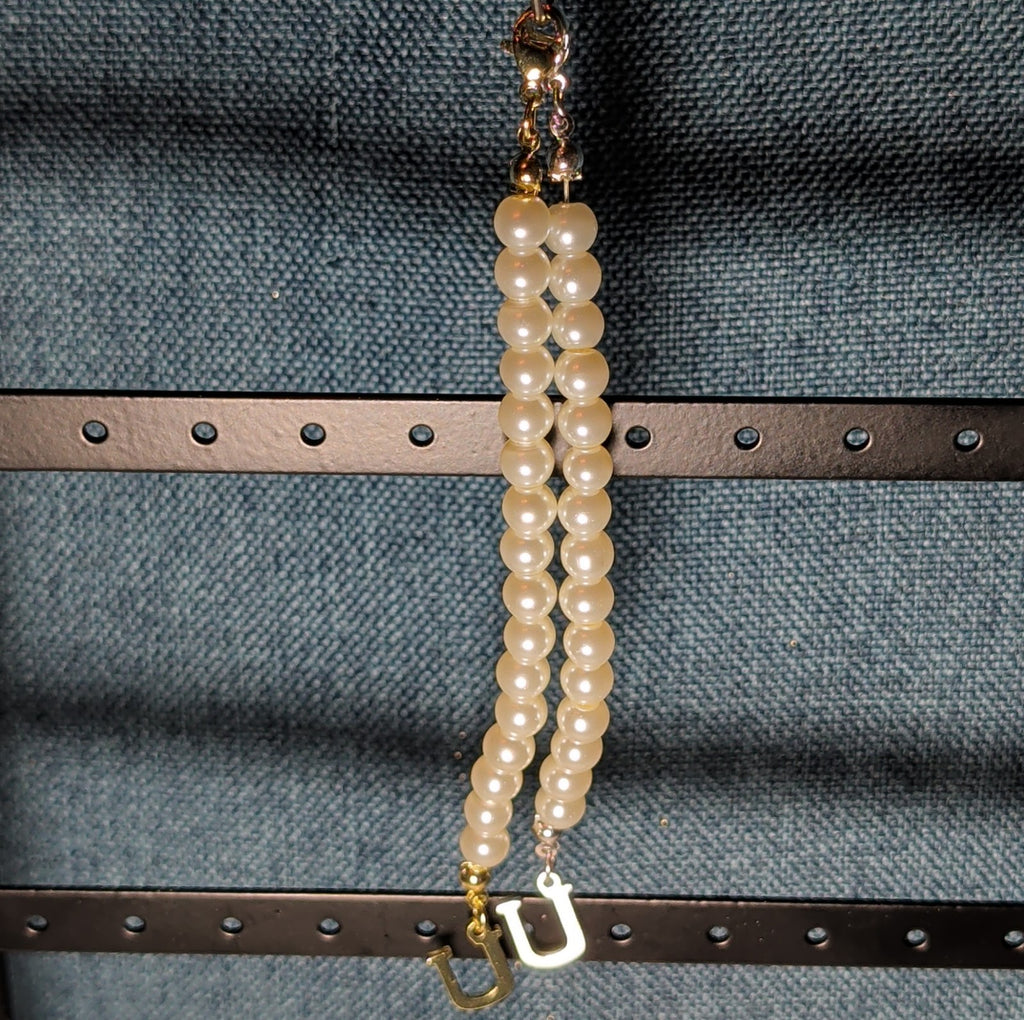 Faux Pearl Purse Charm Gold Silver Tone Letter U