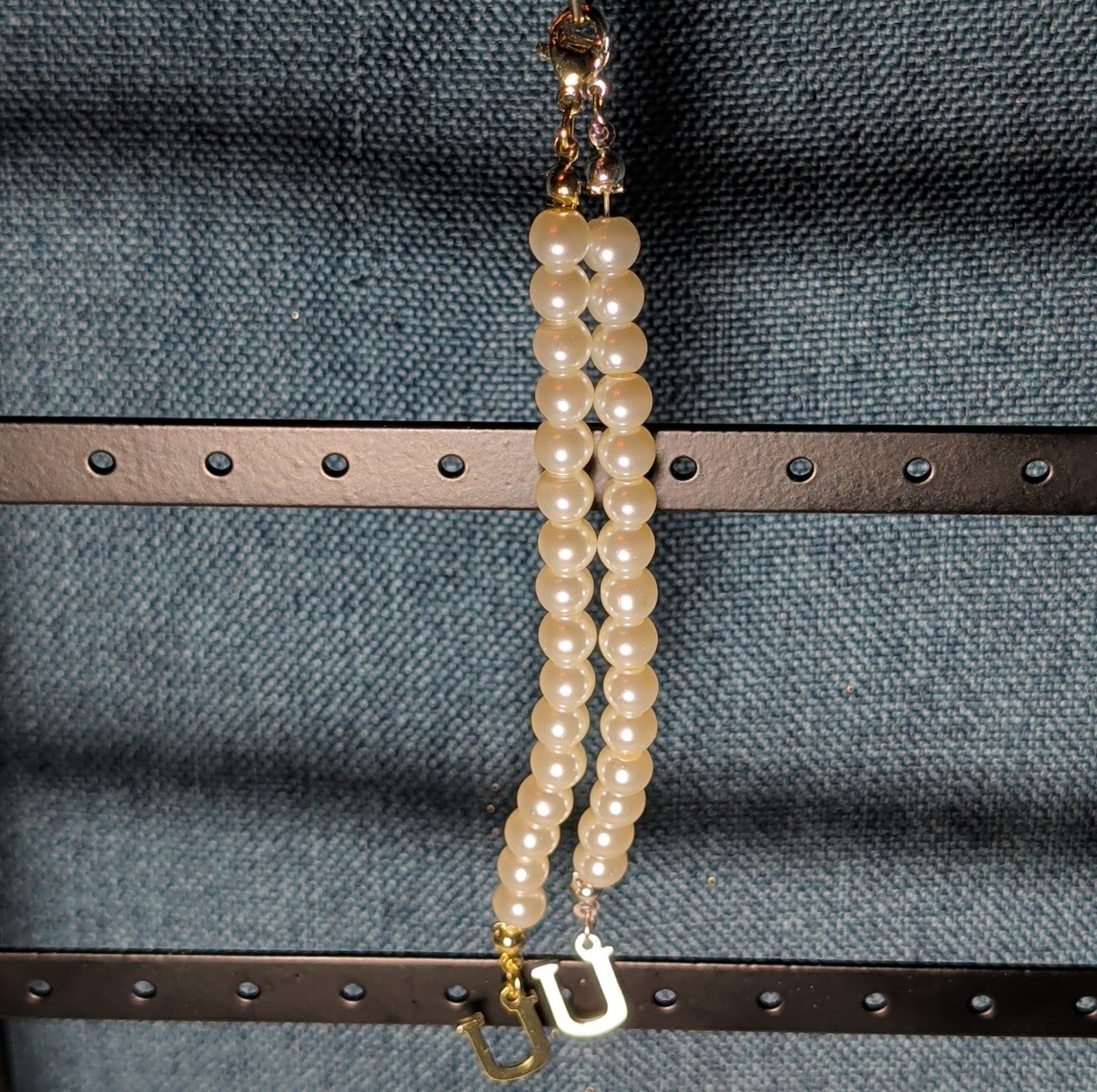 Faux Pearl Purse Charm Gold Silver Tone Letter U