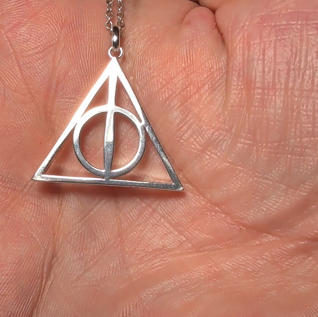 Harry Potter Deathly Hallows Silver Tone Pendant Chain Necklace