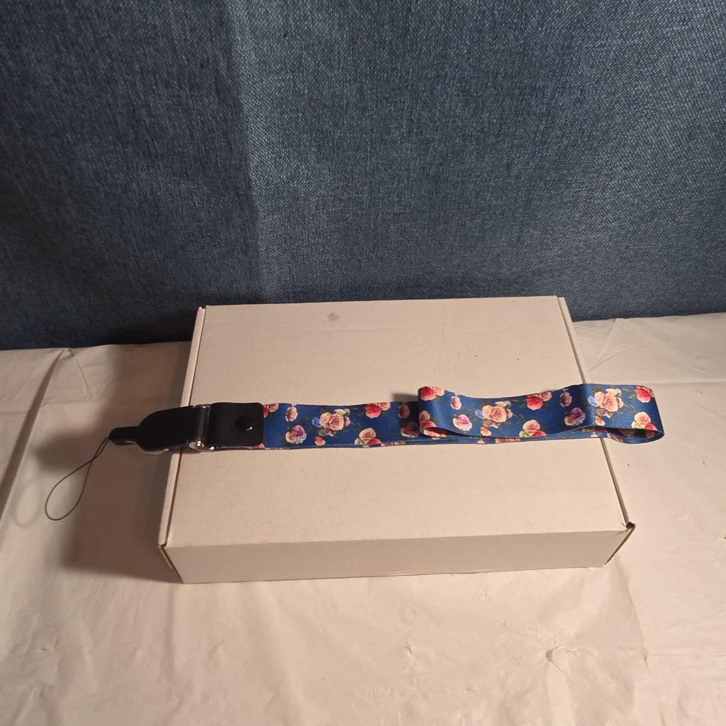 Blue Floral Phone Lanyard Quick Release Detachable Strap Loop
