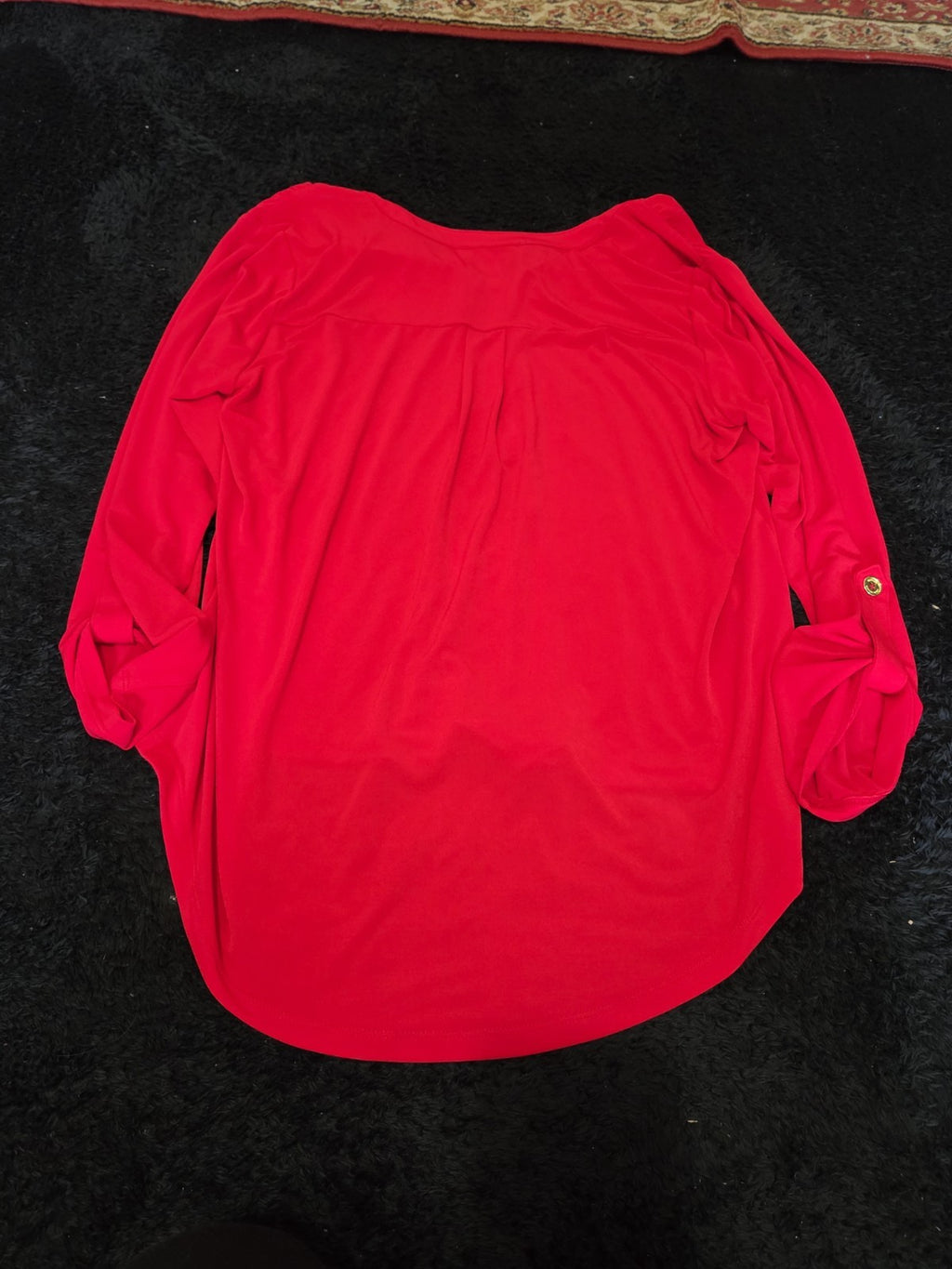 Michael Kors Blouse Red Zip Top Women Large Roll Tab Sleeve Jersey Shirt Used