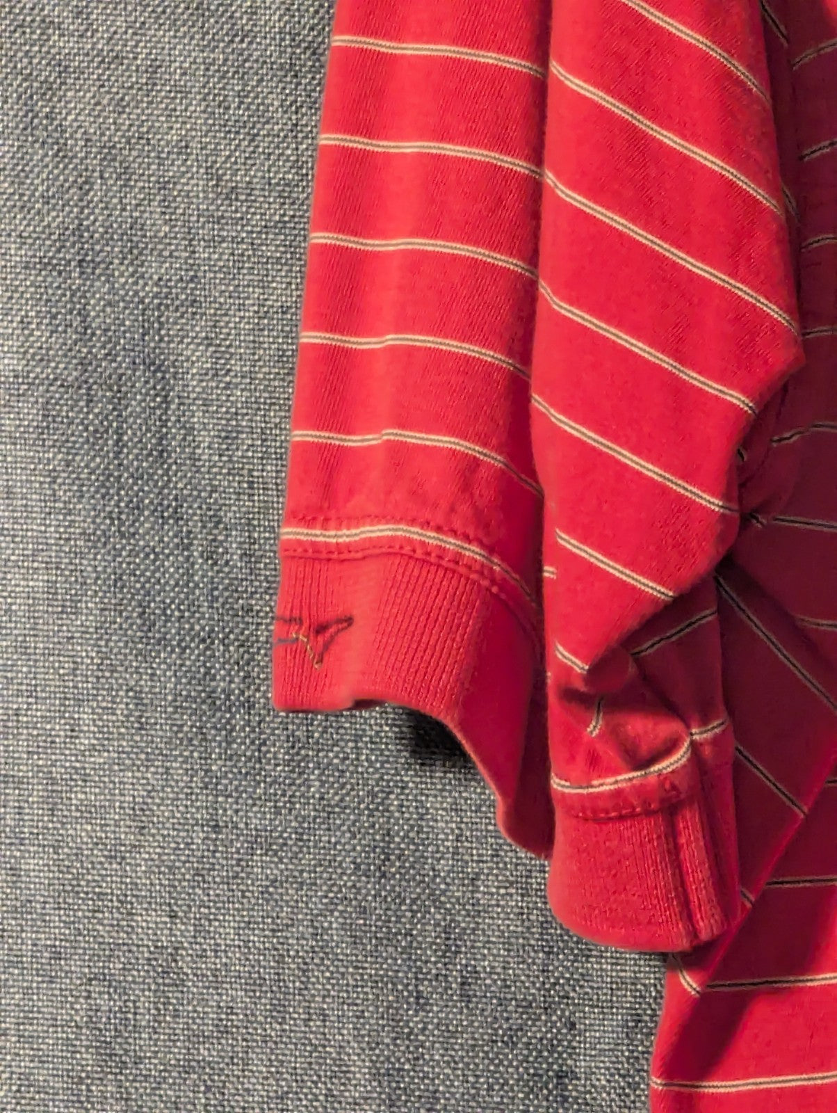 Greg Norman Collection Men's L 100% Cotton Red White Stripe Golf Polo Shark Logo