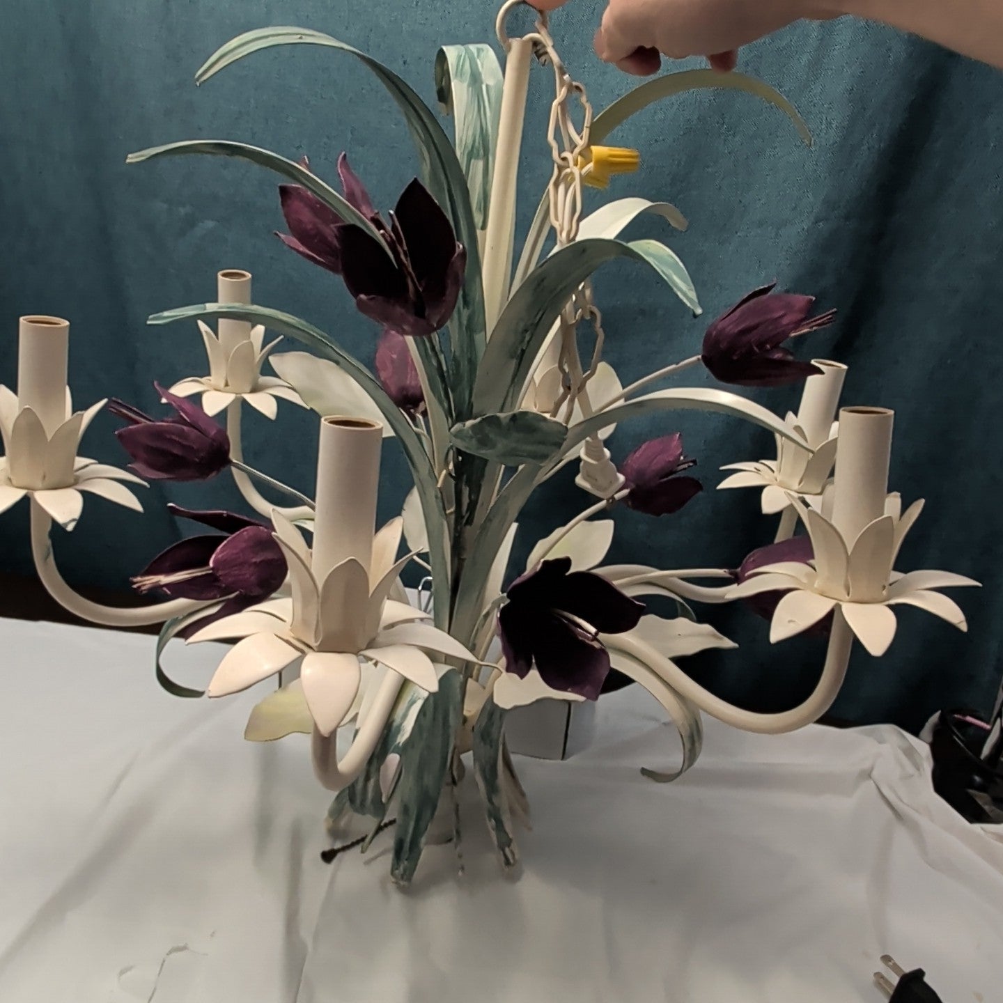 Vintage Floral Chandelier 6-Arm | Purple Tulips MCM | Hollywood | Tested