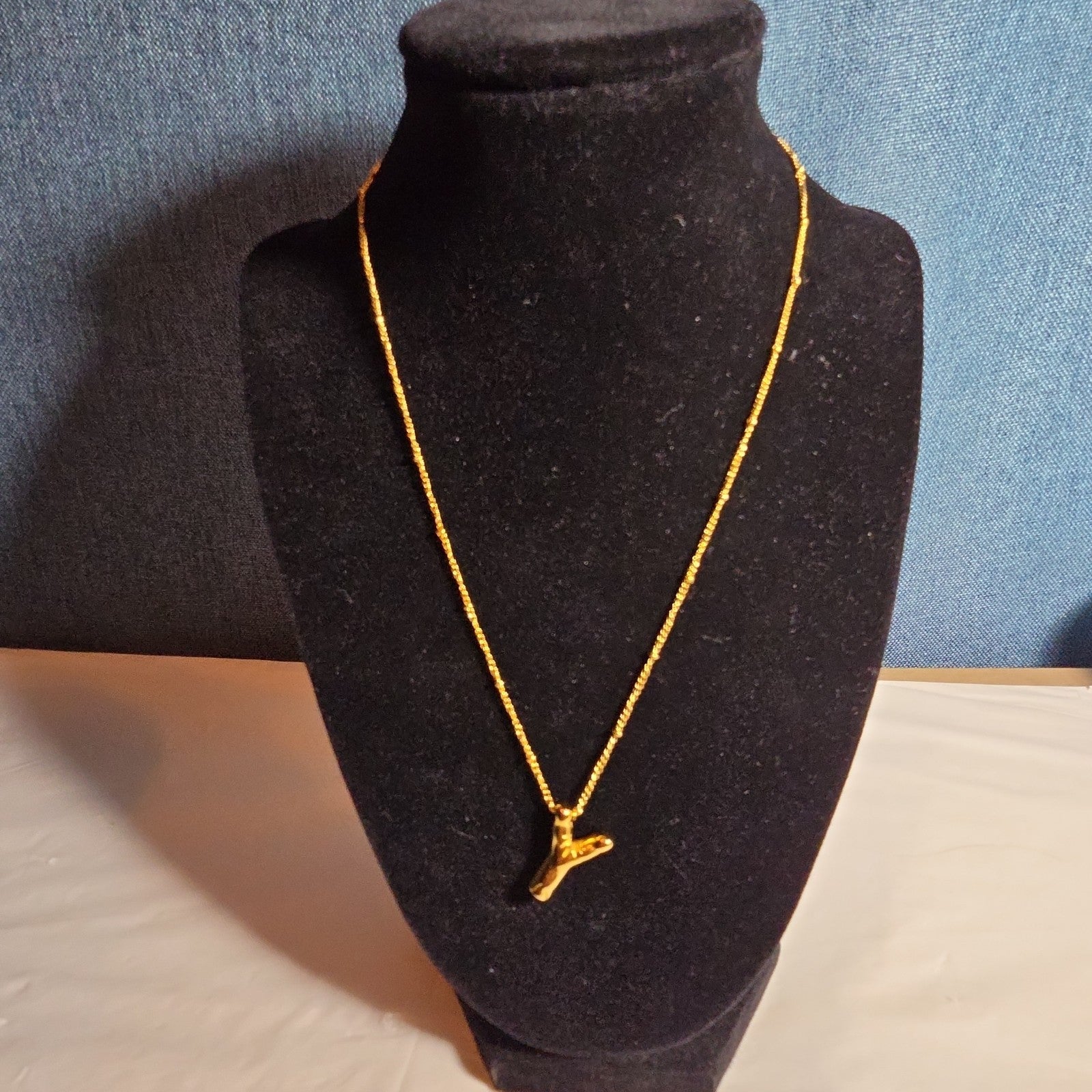 Y Initial Bubble Letter Necklace Gold Tone Satellite
