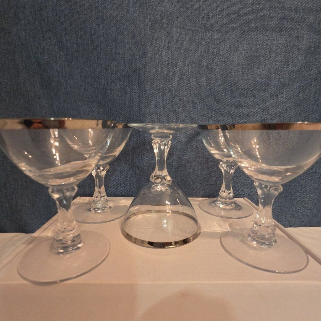 Tiffin Franciscan Brookmar Platinum Rim Champagne Coupe Sherbet Glass Set of 5
