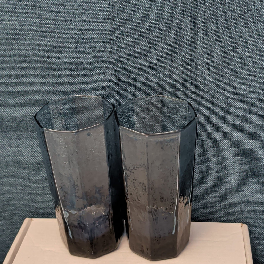 Set of 4 Libbey FACETS Cobalt Blue Glasses | 8-Panel Octagon Highball Tumblers