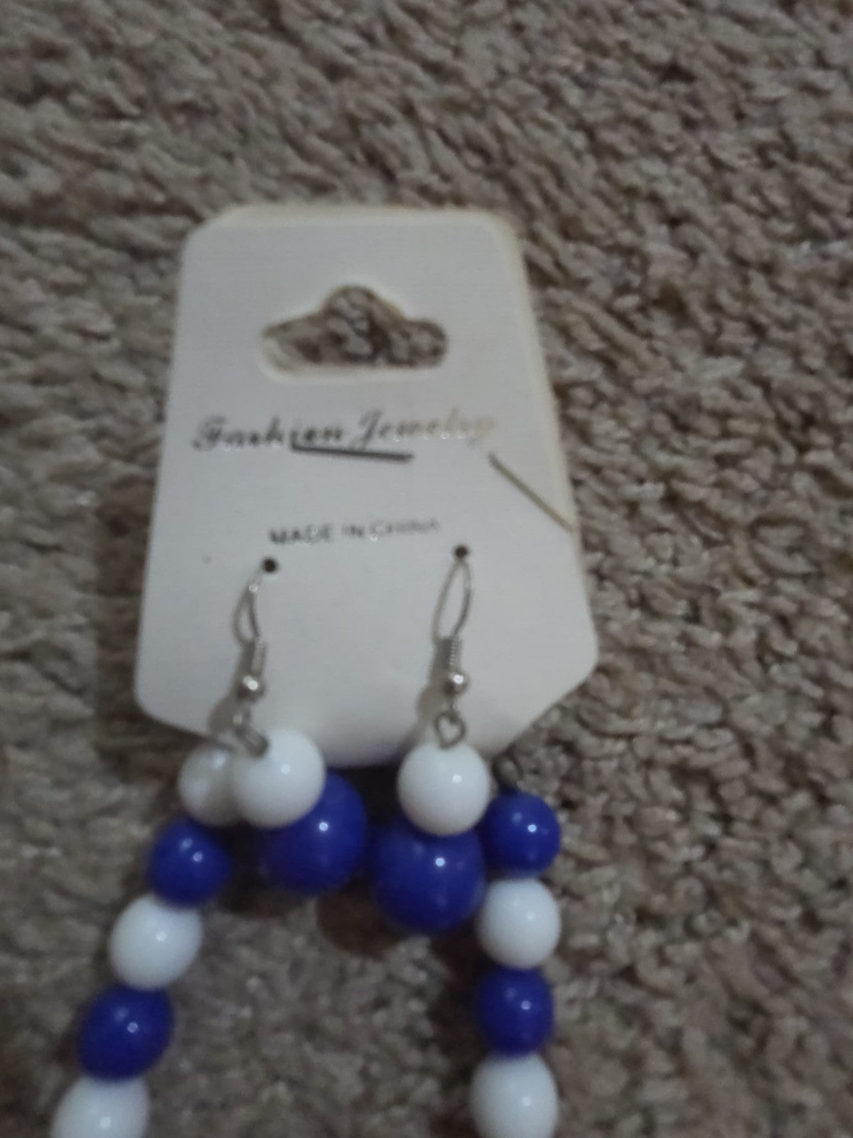 Chunky Bubblegum Bead Necklace Earring Set Blue White Retro