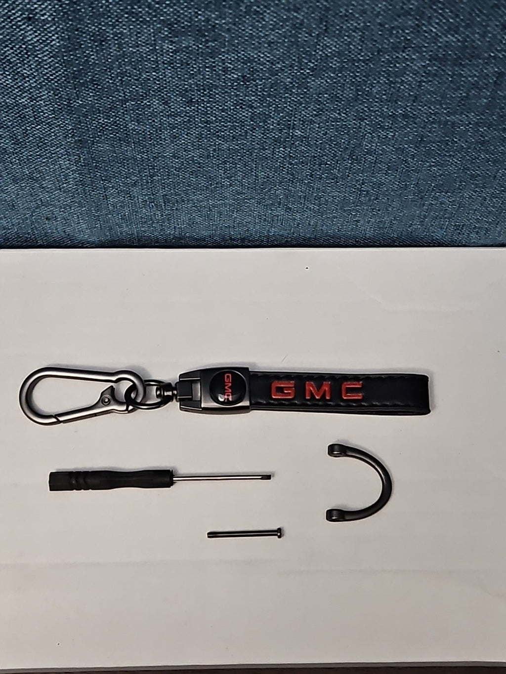 Genuine Leather GMC Car Keychain Set | Black Metal Key Ring Screwdriver Included