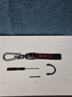 Genuine Leather GMC Car Keychain Set | Black Metal Key Ring Screwdriver Included