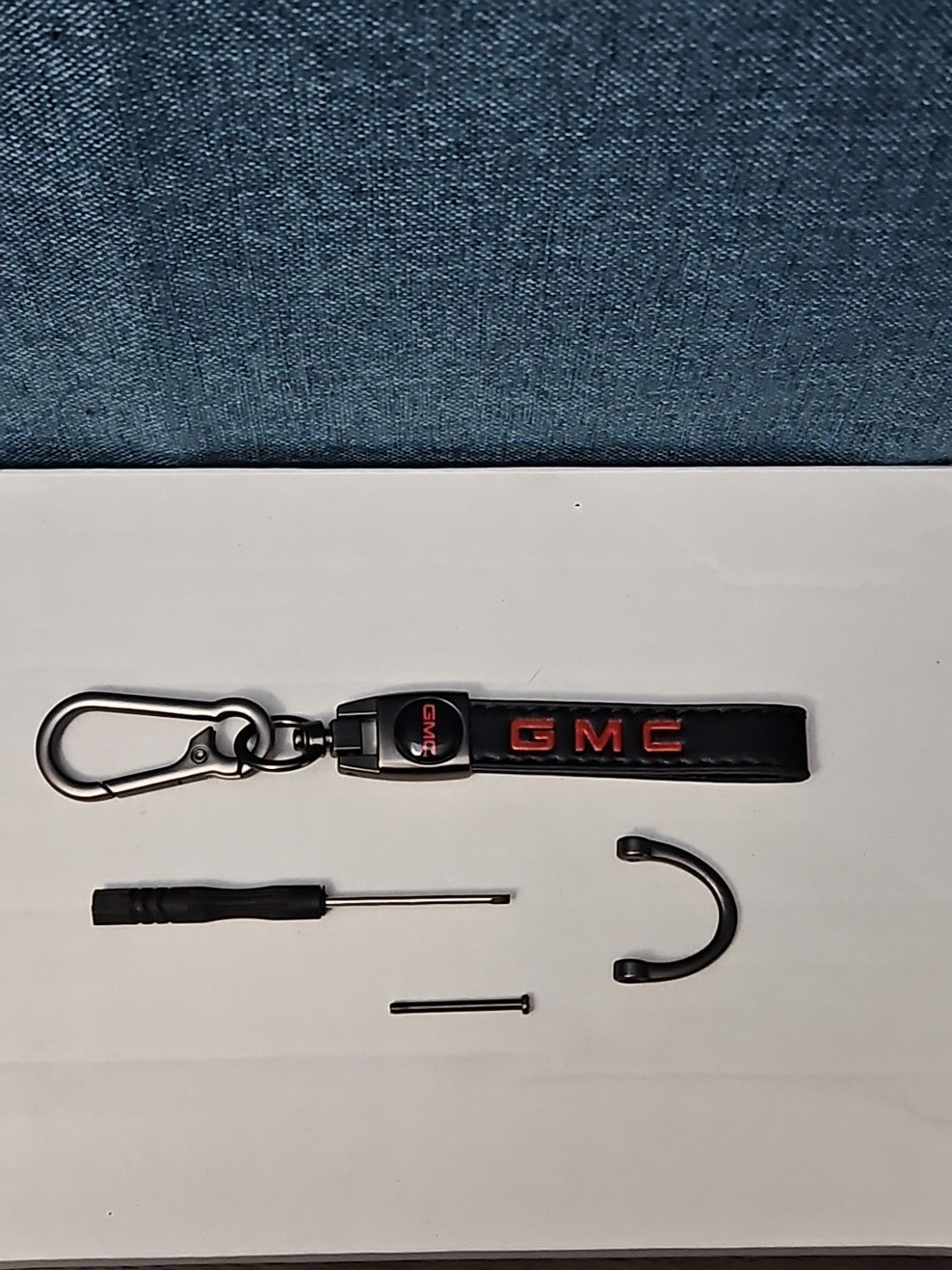 Genuine Leather GMC Car Keychain Set | Black Metal Key Ring Screwdriver Included