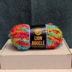 Lion Brand Lion Boucle Yarn Sorbet 205 Mohair Blend Textured Pink Teal Orange