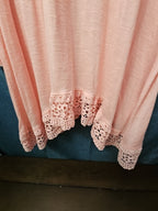 Indigo Soul Boho Tunic Top Large Pink Rayon Crochet Lace Sharkbite Hem Lagenlook
