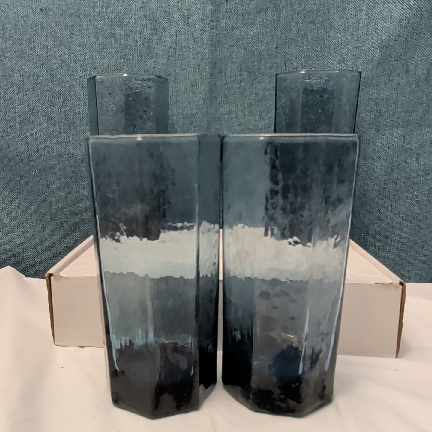 Set of 4 Libbey FACETS Cobalt Blue Glasses | 8-Panel Octagon Highball Tumblers