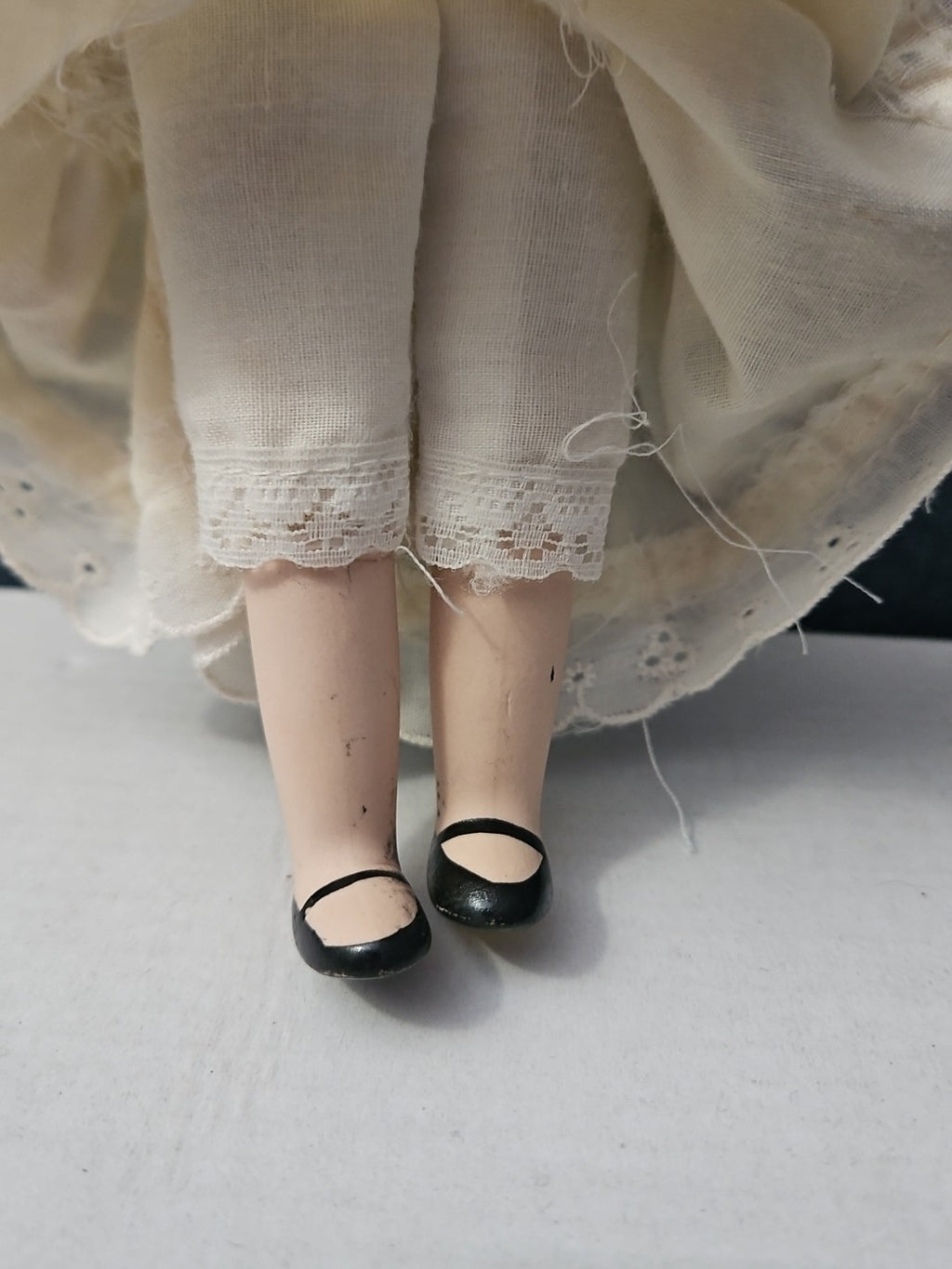 Vintage 8" Porcelain Doll | Blonde with Bonnet & Ruffled Dress