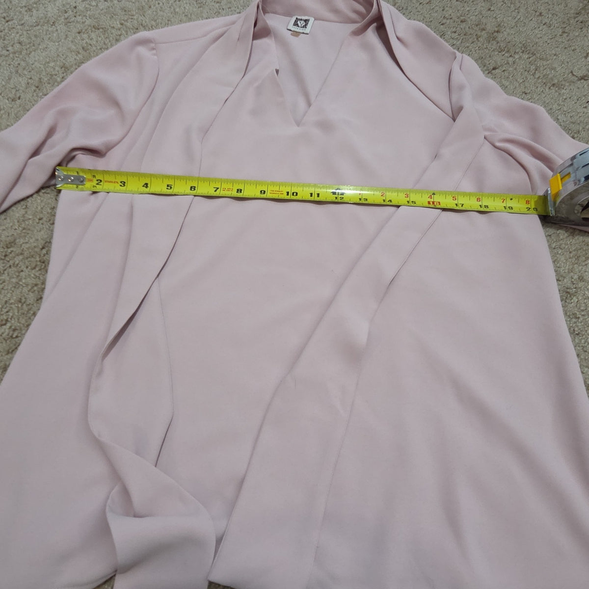 Anne Klein Blouse L Pink Tie Neck V-Neck Long Sleeve Career Top