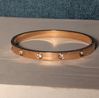 Hinged Bangle Copper Rose Gold Tone Rhinestone