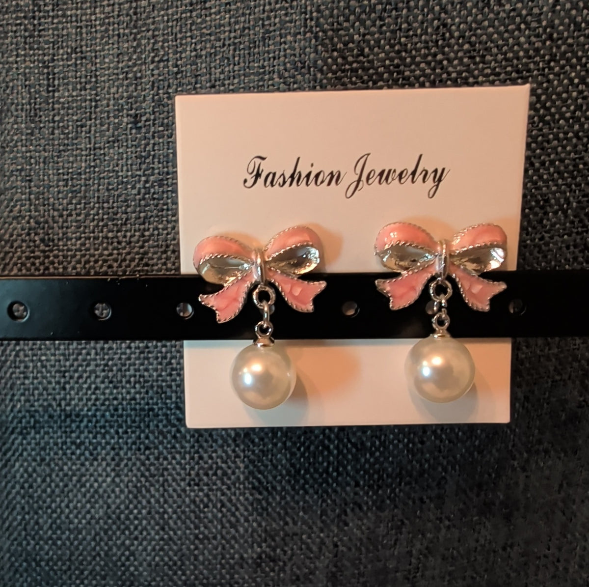 Pink Bow Pearl Drop Earrings Gold Plated Bowknot Cute Elegant Dangle Studs Gift