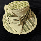 Carissimo Green Striped Wide Brim Church Derby Hat Bow Ribbon Vintage