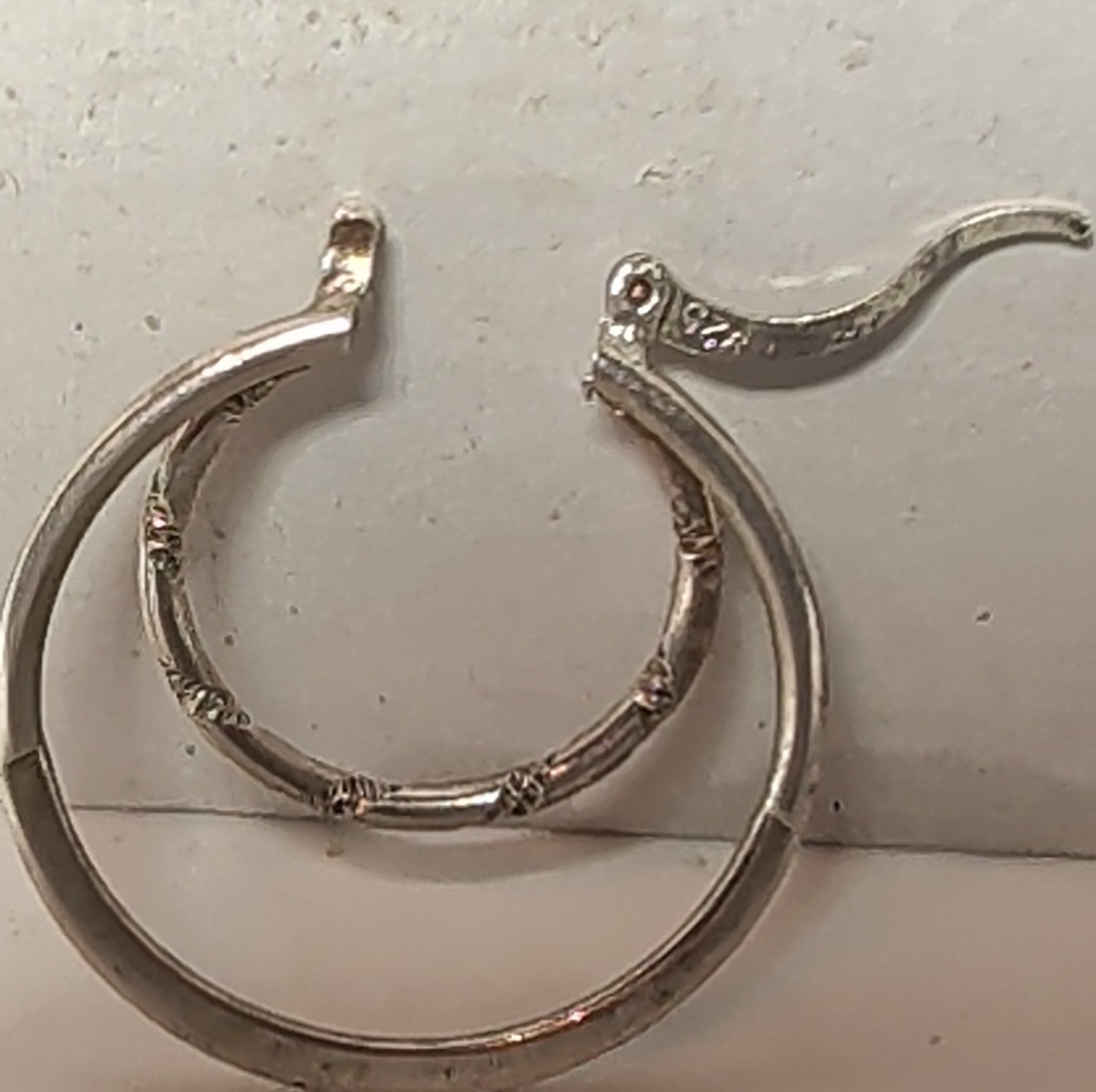Double Hoop 925 Sterling Silver Textured Y2K