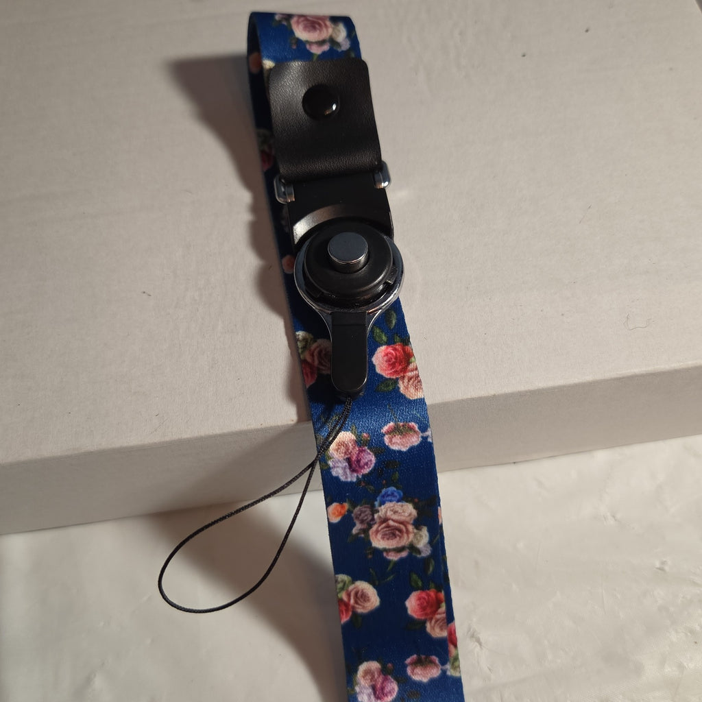 Blue Floral Phone Lanyard Quick Release Detachable Strap Loop