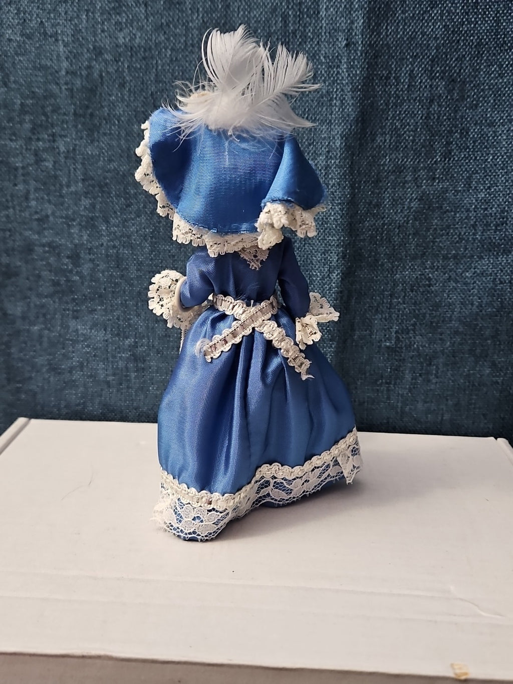 Vintage Brussels Souvenir Doll | 6" Belgium Blue Dress | "Bruxelles" Lace Apron