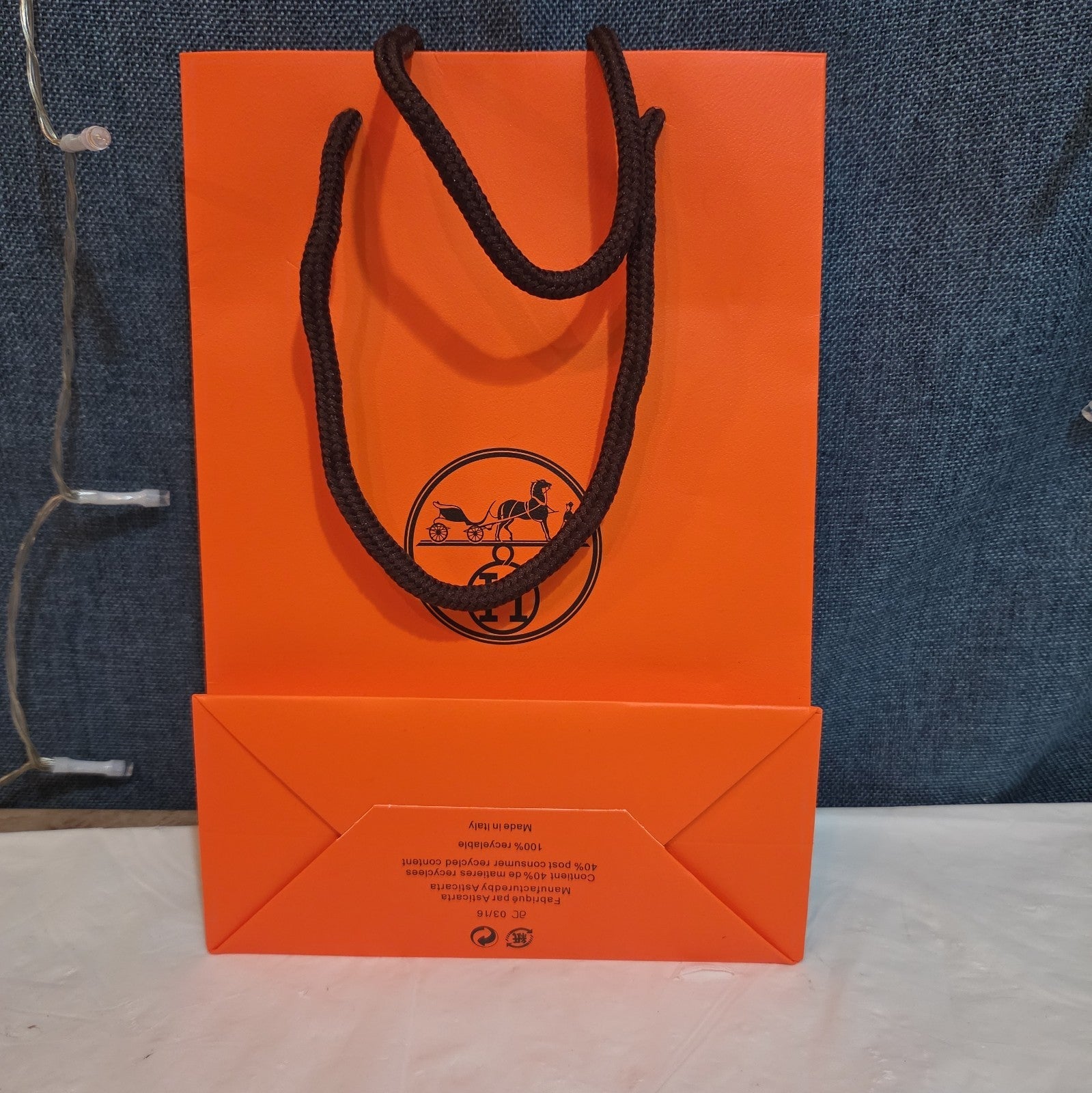 Hermes Small Orange Shopping Bag Authentic Paper Gift Tote Luxury Decor
