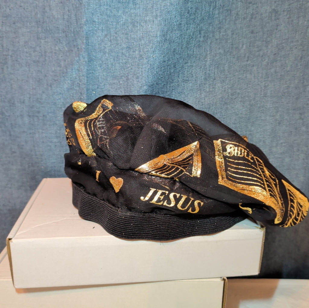 I Love Jesus Bible Black Satin Hair Bonnet Sleep Cap OS