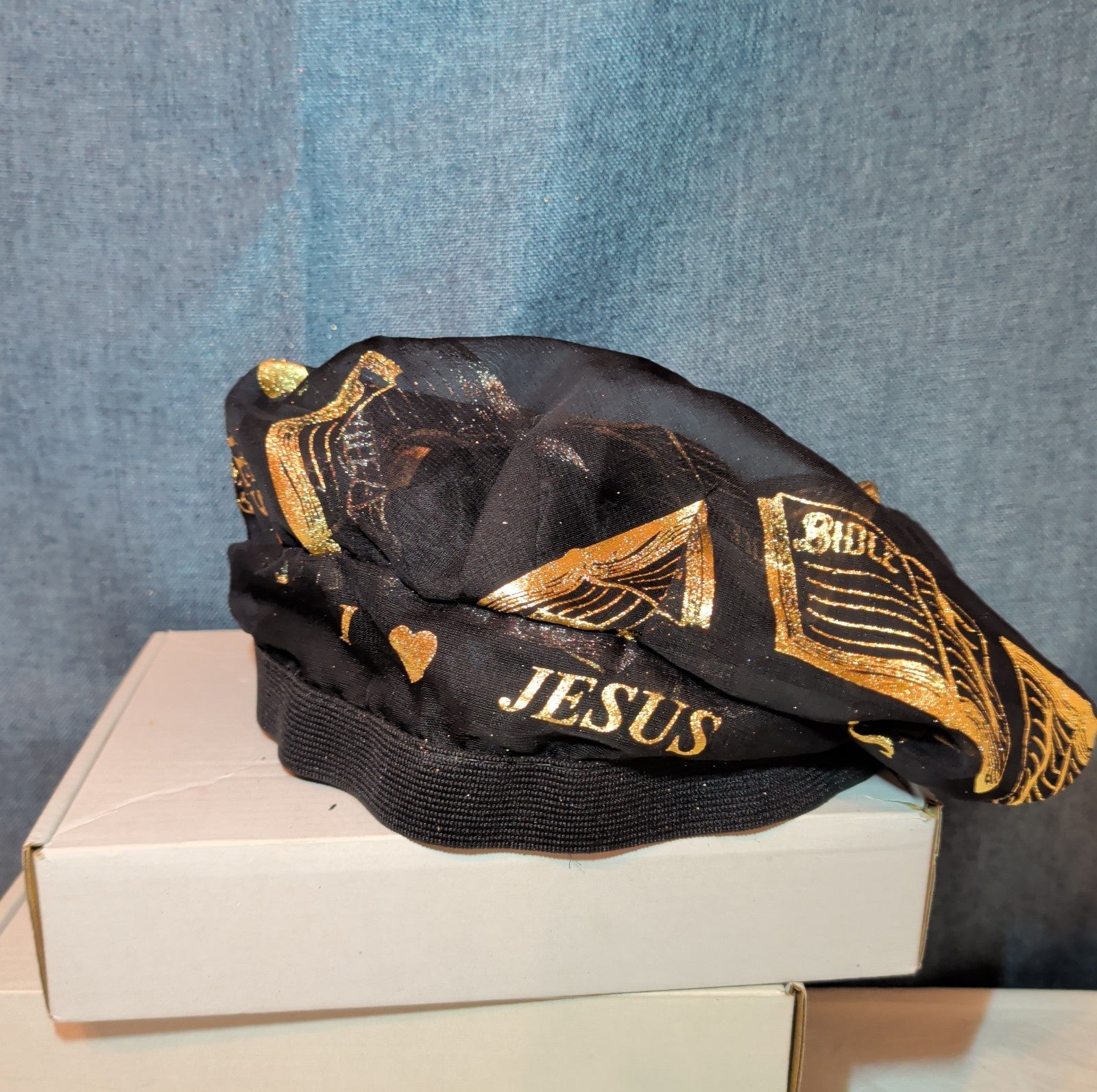 I Love Jesus Bible Black Satin Hair Bonnet Sleep Cap OS
