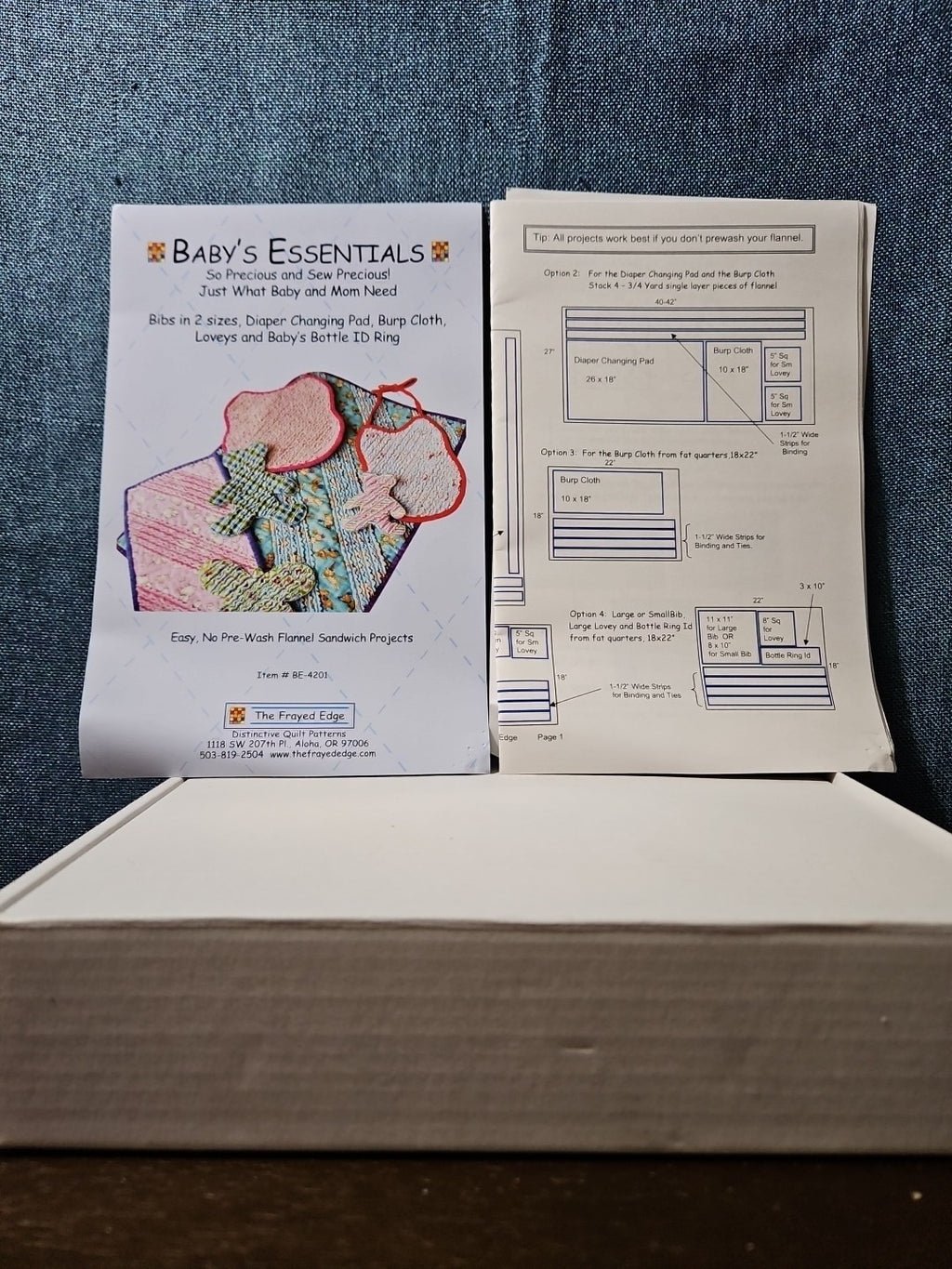 The Frayed Edge Baby's Essentials Pattern BE-4201 | Rag Quilt Flannel Bib Lovey