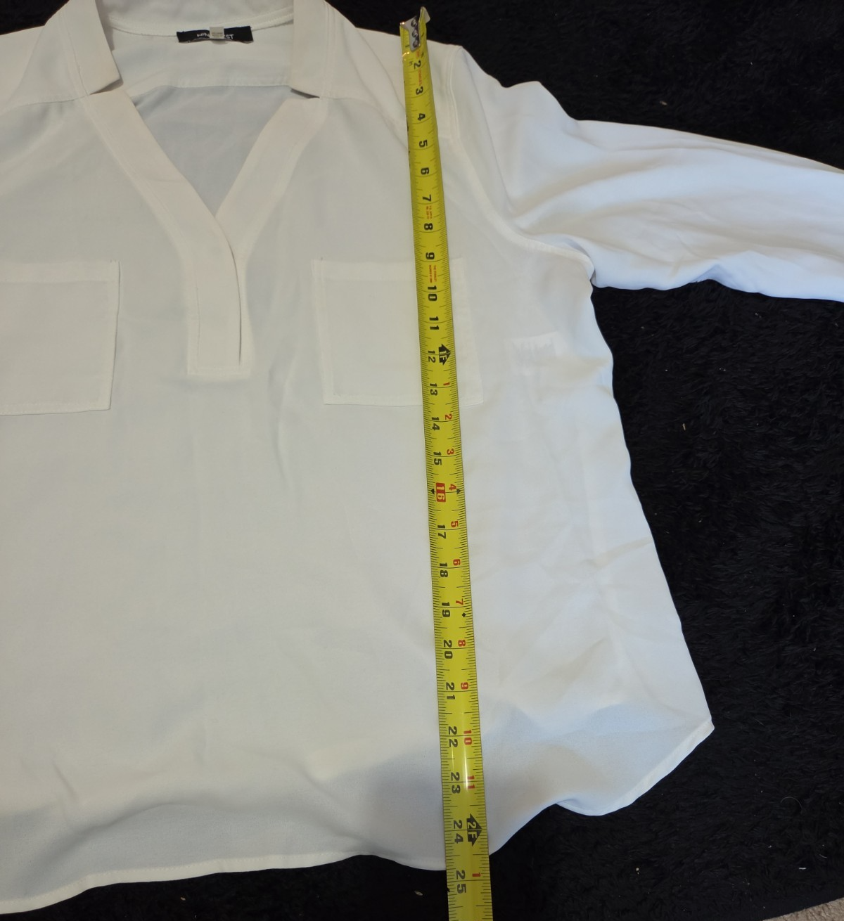 Nine West Blouse White Pocket Split Neck Career Top Gently Used Size PXL