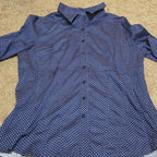New York & Company Blouse Blue Polka Dot Button Down Office Wear Used Size L