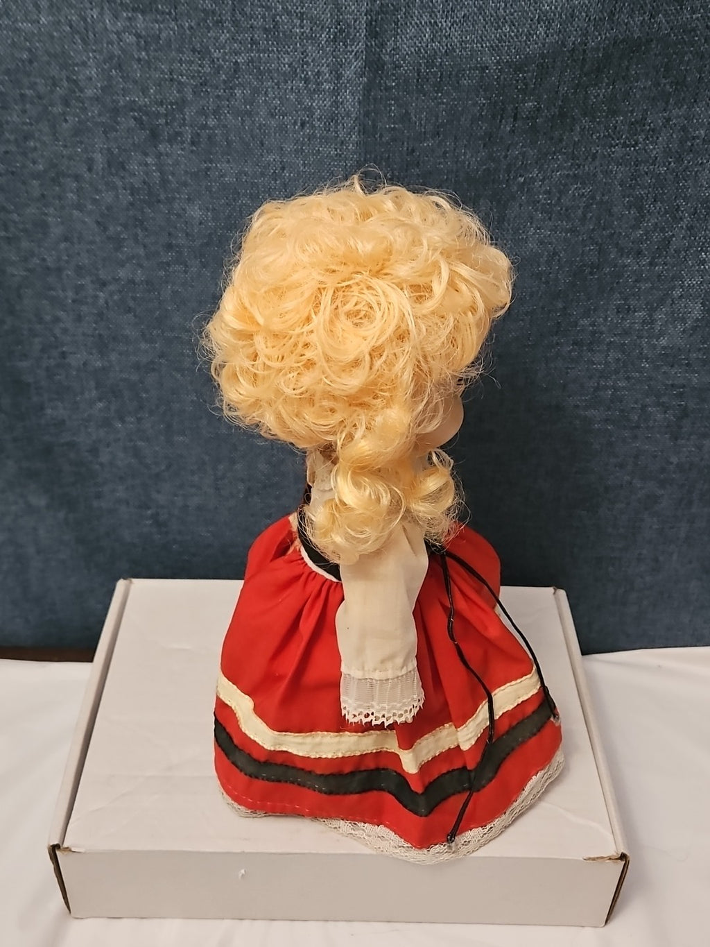 Vintage Heritage Doll Piggy Bank European Folk Costume Blonde Curls Aged Charm