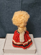 Vintage Heritage Doll Piggy Bank European Folk Costume Blonde Curls Aged Charm