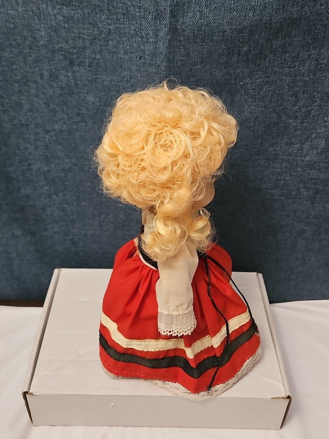 Vintage Heritage Doll Piggy Bank European Folk Costume Blonde Curls Aged Charm