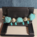 Chunky Faux Turquoise Silver Tone Stretch Bracelet Boho Y2K NWOT
