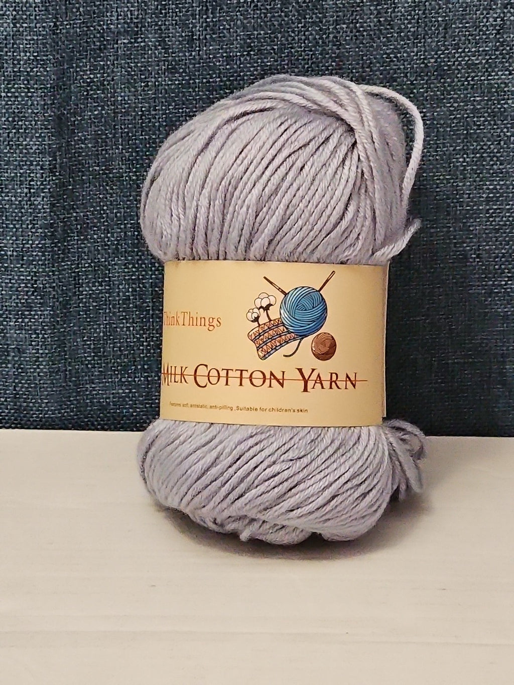 ThinkThings Milk Cotton Yarn | Soft Silver Grey 50g Skein Anti-Pilling