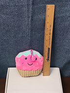 Dan Dee Cupcake Plush Keychain | Pink Happy Face Bag Clip | Kawaii Food Stuffed