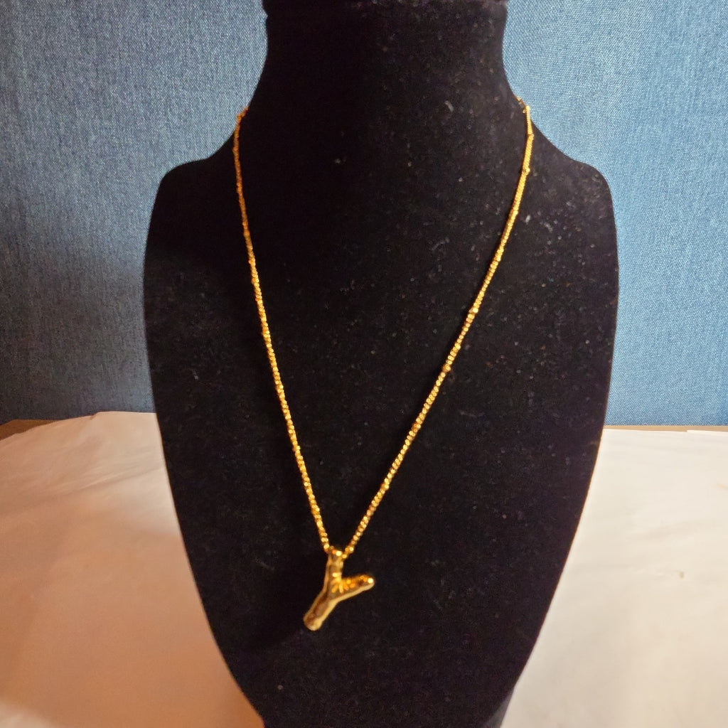 Y Initial Bubble Letter Necklace Gold Tone Satellite